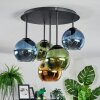 Koyoto ceiling light, globe light 45 cm blue, gold, green, 5-light sources