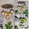 Gastor ceiling light, globe light 37 cm blue, chrome, green, clear, coppery, Smoke-coloured, 5-light sources