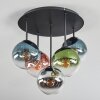 Gastor ceiling light, globe light 37 cm blue, chrome, green, clear, coppery, Smoke-coloured, 5-light sources