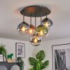 Gastor ceiling light, globe light 37 cm blue, chrome, green, clear, coppery, Smoke-coloured, 5-light sources