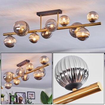 Chehalis ceiling light, globe light gold, black, 10-light sources