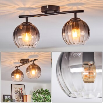 Koyoto ceiling light, globe light clear, Smoke-coloured, 2-light sources
