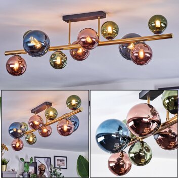 Chehalis ceiling light, globe light gold, black, 10-light sources