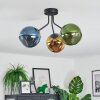 Koyoto ceiling light, globe light blue, gold, green, 3-light sources