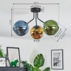 Koyoto ceiling light, globe light blue, gold, green, 3-light sources