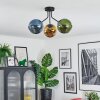 Koyoto ceiling light, globe light blue, gold, green, 3-light sources