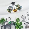 Koyoto ceiling light, globe light 52 cm blue, gold, green, clear, 5-light sources