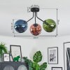 Gastor ceiling light, globe light blue, green, coppery, 3-light sources
