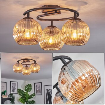 Ripoll ceiling light, globe light Amber, 3-light sources