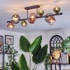 Chehalis ceiling light, globe light blue, green, clear, coppery, 10-light sources