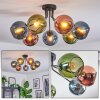 Koyoto ceiling light, globe light 82 cm blue, green, coppery, 7-light sources