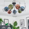 Koyoto ceiling light, globe light 82 cm blue, green, coppery, 7-light sources