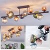 Chehalis ceiling light, globe light blue, green, clear, coppery, 10-light sources