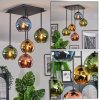 Koyoto ceiling light, globe light blue, gold, green, coppery, 5-light sources