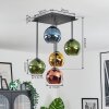 Koyoto ceiling light, globe light blue, gold, green, coppery, 5-light sources