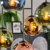 Koyoto ceiling light, globe light blue, gold, green, coppery, 5-light sources