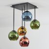Koyoto ceiling light, globe light blue, gold, green, coppery, 5-light sources
