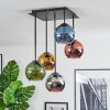 Koyoto ceiling light, globe light blue, chrome, gold, green, coppery, Smoke-coloured, 5-light sources