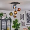 Koyoto ceiling light, globe light blue, chrome, gold, green, coppery, Smoke-coloured, 5-light sources