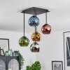 Koyoto ceiling light, globe light blue, chrome, gold, green, coppery, Smoke-coloured, 5-light sources