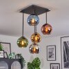Koyoto ceiling light, globe light blue, chrome, gold, green, coppery, Smoke-coloured, 5-light sources