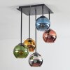 Koyoto ceiling light, globe light blue, chrome, gold, green, coppery, Smoke-coloured, 5-light sources