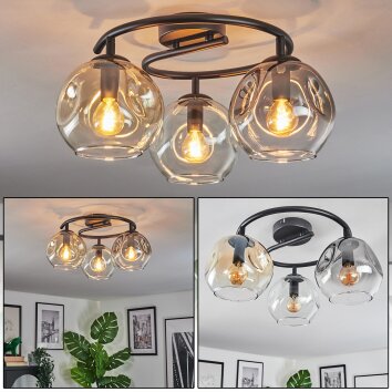Ripoll ceiling light, globe light Amber, clear, Smoke-coloured, 3-light sources