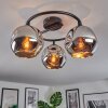 Ripoll ceiling light, globe light chrome, Smoke-coloured, 3-light sources