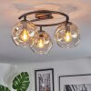Ripoll ceiling light, globe light Amber, clear, 3-light sources
