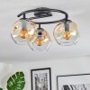 Ripoll ceiling light, globe light Amber, clear, 3-light sources