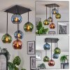Koyoto ceiling light, globe light blue, green, coppery, 5-light sources