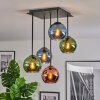 Koyoto ceiling light, globe light blue, green, coppery, 5-light sources