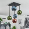 Koyoto ceiling light, globe light blue, green, coppery, 5-light sources