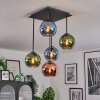 Koyoto ceiling light, globe light blue, green, coppery, 5-light sources