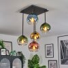 Koyoto ceiling light, globe light blue, gold, green, clear, coppery, 5-light sources