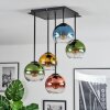 Koyoto ceiling light, globe light blue, gold, green, clear, coppery, 5-light sources