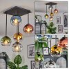 Koyoto ceiling light, globe light blue, gold, green, clear, coppery, Smoke-coloured, 5-light sources