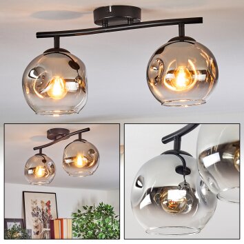 Ripoll ceiling light, globe light chrome, clear, Smoke-coloured, 2-light sources