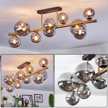 Chehalis ceiling light, globe light gold, black, 10-light sources