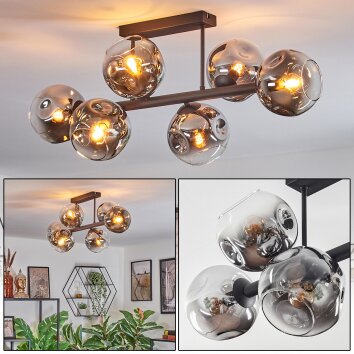 Ripoll ceiling light, globe light chrome, clear, Smoke-coloured, 6-light sources