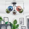 Gastor ceiling light, globe light 52 cm blue, chrome, green, coppery, Smoke-coloured, 5-light sources