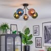 Gastor ceiling light, globe light 52 cm blue, chrome, green, coppery, Smoke-coloured, 5-light sources