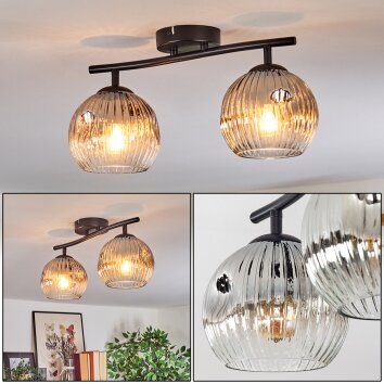 Ripoll ceiling light, globe light chrome, clear, Smoke-coloured, 2-light sources