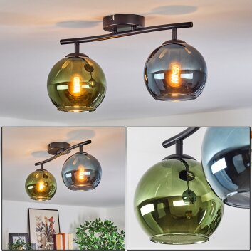 Koyoto ceiling light, globe light blue, green, 2-light sources