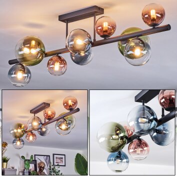 Chehalis ceiling light, globe light blue, green, clear, coppery, 10-light sources