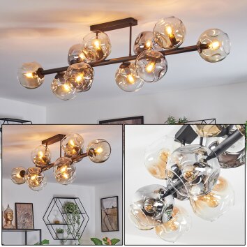 Ripoll ceiling light, globe light Amber, clear, Smoke-coloured, 10-light sources