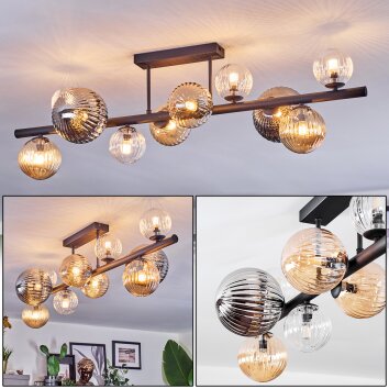 Chehalis ceiling light, globe light Amber, clear, Smoke-coloured, 10-light sources