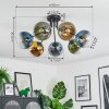 Koyoto ceiling light, globe light 82 cm blue, gold, green, clear, 7-light sources