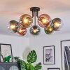 Gastor ceiling light, globe light 82 cm blue, green, clear, coppery, 7-light sources