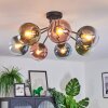 Gastor ceiling light, globe light 82 cm blue, green, clear, coppery, 7-light sources